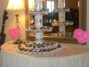 A tower of of food for a Valentine’s day event